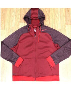 NIKE THERMA-FIT HOODIE SWEATSHIRT POLYESTER DARK RED Sz LARGE, L